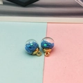 DIY glass ball charms with blue star sequins and golden metal base for jewelry making - Blue
