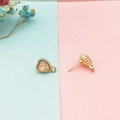 Goldene Herz-Ohrstecker mit Champagner-Kristallen und Ösen für DIY-Schmuckherstellung - Rosa Herz-Ohrstecker