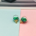 Star-filled glass ball pendant with green sequins and gold-tone metal base - Dark Green