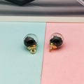 Golden glass globe pendant with black star sequins for DIY earring jewelry making - Black