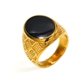 Anello con sigillo dorato retrò da uomo con intarsio nero e motivi geometrici testurizzati - US 7 / Oro