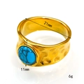 Vintage stainless steel open ring with hammered texture and round turquoise stone - US 6 / Gold Turquoise