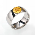 Detail of wide stainless steel ring with two-tone finish and gold star emblem - US 7 / Star Pattern (HT-7119) / Two Tone Gold A