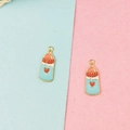 Blue enamel baby bottle alloy charms with heart detail and gold plated edges for DIY jewelry - Milk Bottle 2