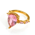 Bague de luxe en titane plaqué or 18k avec pierre rose en poire et gemmes marquises - US 6 / Or Zircon Rose