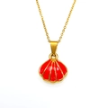 Chic shell pendant necklace in 18k gold plated titanium with red enamel inlay - Gold Red Oil Drip