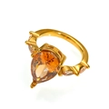 Détail d'une bague plaquée or 18k avec une grosse pierre orange taille poire et cristaux - US 6 / Or Pierre Champagne