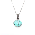 Elegant silver finish scallop shell pendant necklace with turquoise enamel inlay - Steel Blue