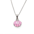 Macro detail of silver O-chain and pink shell pendant with marble texture and enamel finish - Steel Pink Heart