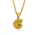 Collier à pendentif coquillage doré avec pierre verte sur une chaîne serpent élégante - Or Vert Olive Zircone
