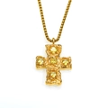Détail d'un pendentif croix doré avec texture martelée et cinq pierres de zircon jaunes - Pendentif Strass Jaune Seul (Sans Chaîne) / Or