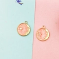 Orange enamel celestial charms with sun and moon motifs in gold-toned alloy metal - Champagne Starry Sky