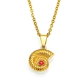 Collier pendentif coquillage doré chic avec pierre rouge et chaîne à maille serpent - Or Zirconium Rouge