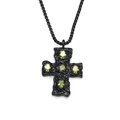 Détail du pendentif croix noire martelée avec des pierres de zircon vert olive - Pendentif Strass Vert Olive Seul (Sans Chaîne) / Noir