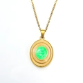Elegant gold titanium steel necklace with green marble pendant and pleated sunburst design - Gold Green Enamel
