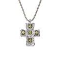 Détail du pendentif croix avec zircons vert olive et texture martelée sur chaîne box - Pendentif Strass Vert Olive Seul (Sans Chaîne) / Acier