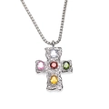 Détail du pendentif croix en argent martelé avec cinq zircons ovales colorés - Pendentif Strass Multicolore Couleur Acier Seul (Sans Chaîne) / Acier
