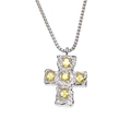 Détail du pendentif croix argenté avec zircons jaunes et texture martelée sur chaîne box - Pendentif Strass Jaune Seul (Sans Chaîne) / Acier