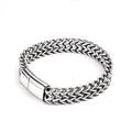 Men's silver stainless steel double row wheat chain bracelet with polished magnet clasp - 18.5cm / Steel