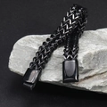 Men's double-row black stainless steel wheat chain bracelet with magnetic clasp on rock - 18.5cm / Black