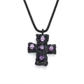 Pendentif croix noire gothique avec cinq zircons violets sur une chaîne à maillons - Pendentif Strass Violet Seul (Sans Chaîne) / Noir