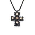 Collier avec pendentif croix noire vintage serti de zircons ambre sur chaîne box - Pendentif Strass Champagne Seul (Sans Chaîne) / Noir