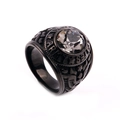 Detail of vintage army ring featuring eagle relief and gray gemstone on black steel - US 7 / Black Mineral Black Rhinestone