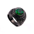 Detail view of U.S. Army ring with emerald green stone and black stainless steel plating - US 7 / Black Green Rhinestone