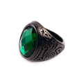 Vintage black titanium steel ring for men featuring an oval green gemstone and ornate carving - US 7 / Black Base Green Gemstone