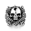 Anillo punk retro de acero de titanio con relieve de calavera 3D y diseño de escudo - US 7 / Color acero