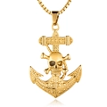 Golden titanium steel skull anchor pendant necklace with anchor punk style on white background - Pendant Only (No Chain) / Gold