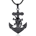 Gothic punk anchor skull pendant necklace in matte black stainless steel with box chain - Pendant Only (No Chain) / Black