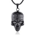 Gothic punk matte black skull pendant necklace with vertical textured engraving for men - Black Pendant Only (Without Chain)