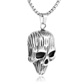 Punk style skull pendant necklace with vertical bark texture on a silver stainless steel chain - Steel Color Pendant Only (Without Chain)
