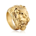 Bold golden lion head punk ring in polished stainless steel for a powerful style - US 7 / All Gold
