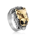 Two-tone punk lion head ring in stainless steel with vintage gold and silver finish - US 7 / Two-tone (Gold & Silver)