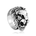 Macro detail of punk style lion head ring with vintage silver finish and steel texture - US 7 / Steel