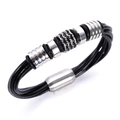 Mehrlagiges schwarzes Lederarmband mit silbernen Metallverzierungen und Magnetverschluss - Schwarz
