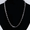 Men's Byzantine chain necklace in two-tone silver and black stainless steel finish - 5mm*55cm / Black Silver Two Tone