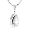 Detailed view of silver grenade pendant with a box chain in stainless steel hip-hop style - Pendant Only (Without Chain) (Steel Color) / Steel