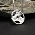 Close-up of titanium steel barbell weight plate pendant with Go Fit 45 LBS engraving - Single Pendant (No Chain) / Steel