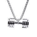 Polished silver stainless steel dumbbell pendant necklace with classic box chain - Steel Color Pendant Only (Without Chain)