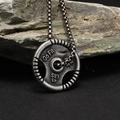 Rugged fitness necklace with Go Fit 45 LBS weight plate pendant on black industrial stone - Single Pendant (No Chain) / Antique Silver