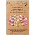 Detail of adjustable couple sun and moon bracelets with colorful clay beads on display card - Multicolor Gold Style (B00751)