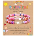 Paire de bracelets de l'amitié réglables en argile polymère avec cœur et carte cadeau - Meilleur Ami Multicolore (Ensemble)