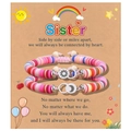 Détail de bracelets d'amitié en perles avec breloques soleil et lune sur carte cadeau - Sœur Multicolore Rond