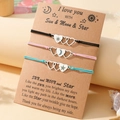 Three-piece woven sun moon and star charm bracelets on a sentiment message card - I Love You Heart Style (B00536) / Set of 3 / Multicolor