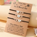 Three-piece stainless steel bracelets set with sun moon and star heart pendants - I Love You Heart Style (B00536) / Set of 3 / Black
