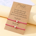 Lot de bracelets tressés avec cœur rose sur carte de vœux pour couples et amis - Rose rouge