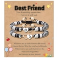 Lot de bracelets d'amitié avec breloques soleil et lune sur carte cadeau pour amies - Meilleur Ami Noir & Blanc Cœur